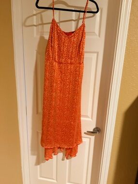 Lulu's Orange Floral High-Low Slip Dress
